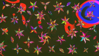 Raster illüstrasyonundaki çiçek desenli çizim. Renkli Bahar Teması eskiz kalıbı. Gri ve yeşil renkli çiçekler. Düz Çiçek Elementleri Tasarımı.