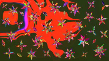 Yeşil ve gri renklerde bahar çiçekleri. Çiçekli karalama şeklinde Raster çiçek deseni. Raster illüstrasyonu.