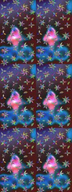 Millefleur 'lar. Tekstil, kumaş, kapaklar, duvar kağıtları, baskı, naylon, koleksiyon defteri, örgü, dekupaj için güzel bir eskiz. Küçük mavi ve mor renkte güzel bir besin torbası deseni, çiçekler..