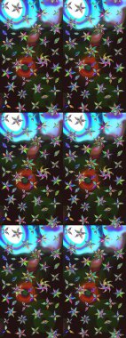 Güzel kumaş deseni. Raster illüstrasyonu. El çizimi. Çiçekler, dallar, otlar ve çiçekler.