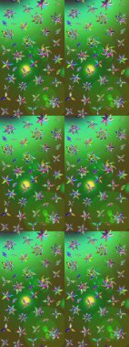 Çiçek kompozisyonu. Çiçek arkaplan. Çiçek kolajı. Raster deseni. -yeşil ve mavi çiçekler. Küçük çiçekte güzel bir desen var. Doğa.