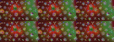 Güzel, parlak, pürüzsüz kumaş, tuval. Çiçek çelengi. Raster illüstrasyonu. Eski moda arka plan. Desen, çizim, çiçek sınırı. Kıvırcık, parlak örgü.