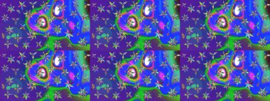 Raster deseni. Bahar çiçekleri dallı desen, mavi ve mor renkler çiçekli siluet.