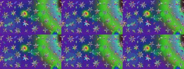 Çiçekli bahar çiçekleri. Robot resim. Motley illüstrasyonu. Küçük çiçekte güzel bir desen. Küçük renkli çiçekler. Moda baskıları için zarif bir şablon.