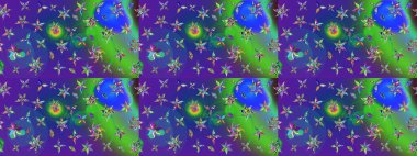 Suluboya çiçekli çiçek deseni. Mavi ve mor renkli Asya tekstili. Raster illüstrasyonu.