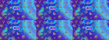 Çiçek duvar kâğıdı. Renkli çizim kalıbı. Mavi ve mor renkli şirin tekstil tarzında. Raster illüstrasyonu. Çiçek arka planı.