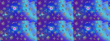 Çiçekli güzel suluboya desen. Mavi ve mor renklerde. Raster illüstrasyonu.