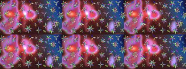 Renkli Bahar Teması eskiz kalıbı. Çiçekli çiçek deseni, suluboya. Raster illüstrasyonu. Düz Çiçek Elementleri Tasarımı. Kahverengi ve mavi renkte çiçekler.