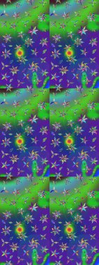 Yeşil ve mavi renkte çiçekler. Çiçekli karalama şeklinde Raster çiçek deseni. Yumuşak, bahar çiçekli arka plan.