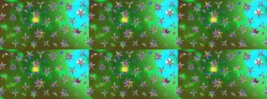 Çiçek kolajı. Çiçek kompozisyonu. Raster deseni. -yeşil ve mavi çiçekler. Doğa. Küçük çiçekte güzel bir desen var. Çiçek arka planı.