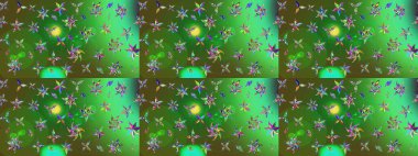 Yeşil ve mavi renkte çiçekler. Çiçekli karalama şeklinde Raster çiçek deseni. Nazikçe, güzel çiçek arkaplanı..