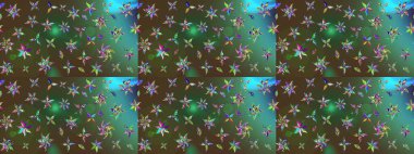 Çiçek desenli eskiz, yaz çiçekleri. Yeşil ve kahverengi renkli çiçekler. Renkli Bahar Teması eskiz kalıbı. Düz Çiçek Elementleri Tasarımı.