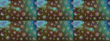 Kumaş desenli papatya çiçeği detayı. Kahverengi ve yeşil renkte çiçekler.