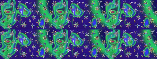 Eskiz arkaplan modeli. Mavi ve yeşil yapraklı yabani çiçekler. Suluboya, elle çizilmiş. Raster illüstrasyonu.