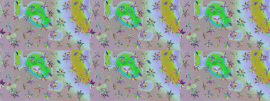 Raster illüstrasyonundaki çiçek desenli çizim. Tarafsız ve gri renklerde. Güzel kumaş deseni. Raster illüstrasyonu.