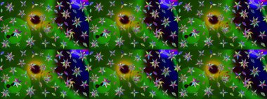 Çizim çiçek deseni duvar kâğıdı olarak kullanılabilir. Yeşil ve siyah renkli çiçekler. Raster illüstrasyonu.