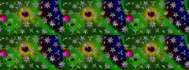 Çiçeksel çizim kalıbının yansıması. Vadinin çiçekleri yeşil ve siyah renklerde.