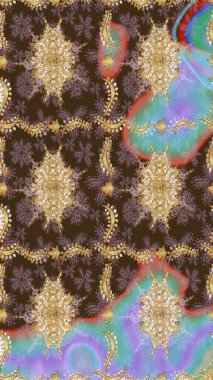 Kahverengi renklerde altın tekrarlayan elementlerle soyut arkaplan. Eskiz oryantal klasik altın desen.