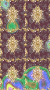 Kahverengi renklerde altın. Ortaçağ çiçek desenini çiz. Doğum günü kartı, davetiye ya da afiş için iyidir. Dekoratif simetri arabesk. Raster illüstrasyonu.