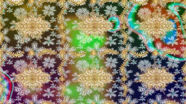 Şık bir grafik desen. Skeç raster arka planı. Duvar kâğıdı barok, İspanyol kumaşı. Çiçek deseni. Tarafsız renklerdeki altın elementler.