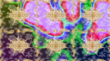 Tarafsız renklerde Royal retro. Eskiz kalıbı altın elementler. Raster illüstrasyonu. Altın şablon. Kart, duvar kağıdı, ambalaj ve tekstil için klasik tasarım. Çiçeksel klasik doku.