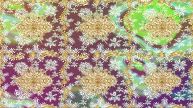 Golden element on neutral colors. Damask sketch pattern repeating background. Golden floral ornament in baroque style. Antique golden repeatable wallpaper.