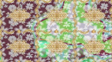 Düz elle çizilmiş klasik koleksiyon. Raster Golden eskiz kalıbı. Altın elementlerle nötr renklerde altın desen. Arkaplan, kumaş, altın duvar kağıdı.