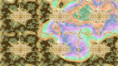 Raster illüstrasyonu. Tarafsız renklerde altın elementli klasik çizim kalıbı.