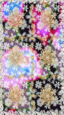 Çiçek süsü kumaş deseni, cam, çiçek desenli altın elementli, nötr renklerde metal. Klasik raster altın pürüzsüz desen.