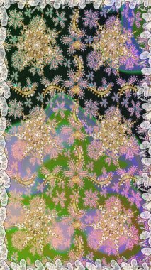 Barok tarzında altın çiçekli süs. Tarafsız renklerde altın element. Damask arkaplanı. Altın çiçekli, pürüzsüz desen.