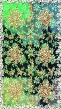 Kusursuz altın desen. Raster oryantal süs. Altın elementlerle yeşil renklerde altın desen.