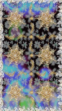 Gri renkli ve altın elementli geleneksel altın sarısı desen. Barok tarzında kusursuz bir doğulu süsü..