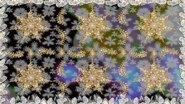 Gri renkli ve altın elementli altın desenli. Raster geleneksel oryantasyon süsü. Kusursuz klasik altın desen.