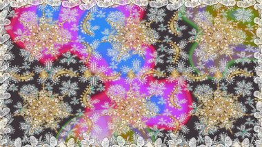 Gri renkli ve altın elementli altın desenli. Raster altın pürüzsüz desen. Arkaplan, kumaş, altın duvar kağıdı. Düz elle çizilmiş vintage koleksiyonu.