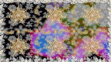 Klasik raster sarısı, kusursuz desen. Çiçek süsü kumaş deseni, cam, çiçek desenli altın elementli gri renkli metal..