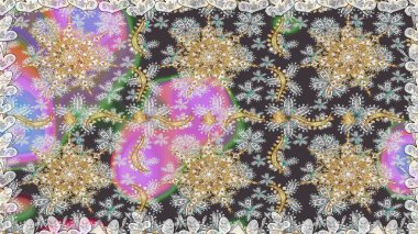 Gri renklerde, altın elementlerle kusursuz desen. Kusursuz klasik raster altın desenli. Geleneksel oryantasyon süsü. Raster illüstrasyonu. Klasik vintage arkaplan.