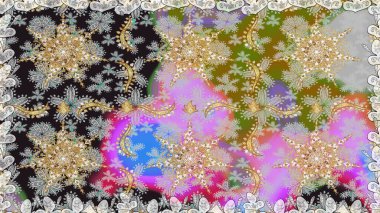 Kusursuz altın desen. Raster oryantal süs. Gri renklerde, altın elementlerle kusursuz desen.