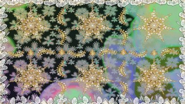 Gri renklerde, altın elementlerle kusursuz desen. Kusursuz altın desen. Raster doğulu süsü.