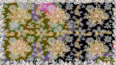 Damask pürüzsüz süsü. Klasik oryantal desen gri renklerden üstündür. Geleneksel raster ve altın desen.