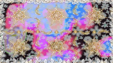 Barok tarzında duvar kağıdı tasarımı için kusursuz damaske deseni arkaplanı. Süslü raster dekorasyonu. Altın elementlerle nötr renklerde altın desen.