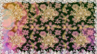 Raster illüstrasyonu. Damask altın soyut çiçek gri renklerde pürüzsüz desen. Süsleme.