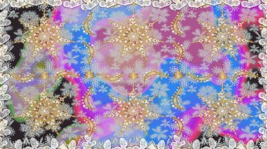 Damask arkaplanı. Tarafsız renklerde altın element. Altın çiçekli, pürüzsüz desen. Barok tarzında altın çiçekli süs..