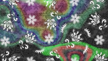 Gri ve yeşil renklerde bahar çiçekleri. Raster illüstrasyonu. Yaprak ve çiçeklerin suluboya resimleri, gri ve yeşil renkler üzerine çizimler..