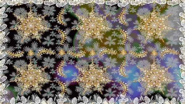 Gri renkli ve altın elementli altın desenli. Raster geleneksel oryantasyon süsü. Kusursuz klasik altın desen.