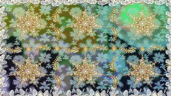 Gri renklerdeki altın element. Barok tarzında altın çiçek süsü. Damask arkaplanı tekerrür ediyor. Antika altın tekrarlanabilir duvar kağıdı.