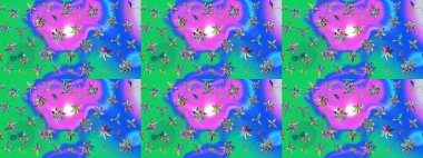 Robot resim. Şirin çiçek elementleri. Raster illüstrasyonu. Mavi ve yeşil renkte çiçekler.