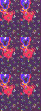 Çiçek izi. Suluboya çizim kalıbı. Suluboya tarzında mor ve mor renkte çiçekler.