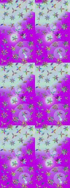 Çiçekli karalama şeklinde Raster çiçek deseni. Yumuşak, bahar çiçekli arka plan. Mor ve nötr renkte çiçekler.