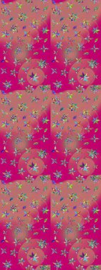 Pembe ve morumsu renklerde etnik çiçeklerle süslenmiş zarif bir eskiz şekli. Raster Çiçek İllüstrasyon Şirin Tekstil.