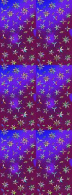 El çizimi çiçekli soyut çizim kalıbı. Raster illüstrasyonu. Mor ve mor renkte çiçekler.